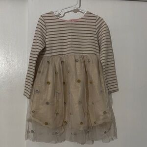 Mini Boden Cream and Gold Striped Dress